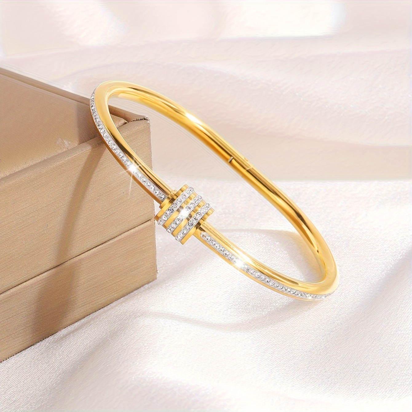 Stainless Steel Heart Triple Layer Rhinestone Bracelet Set